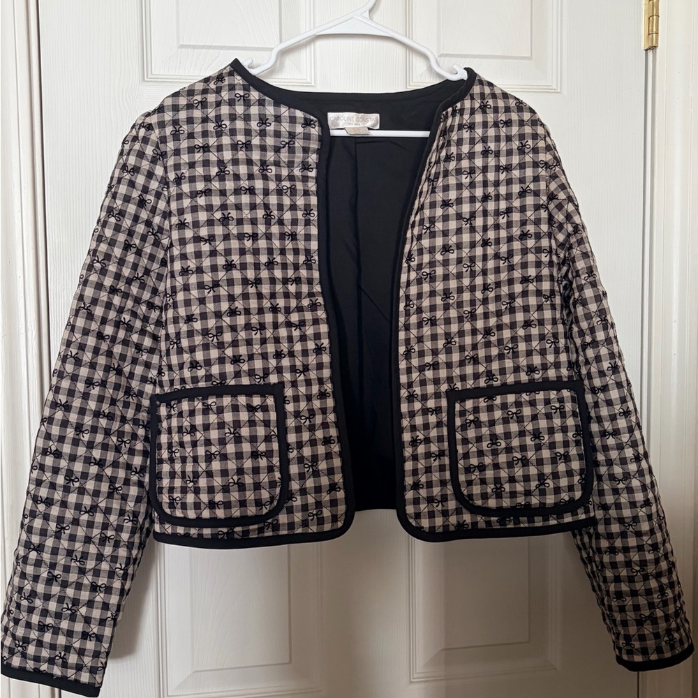 Caroline Constas Black and White quilted Plaid cropped jacket